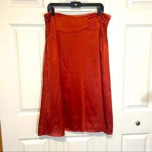 Marina Rinaldi Ventagli Silk Midi Skirt Tomato Red Size 10